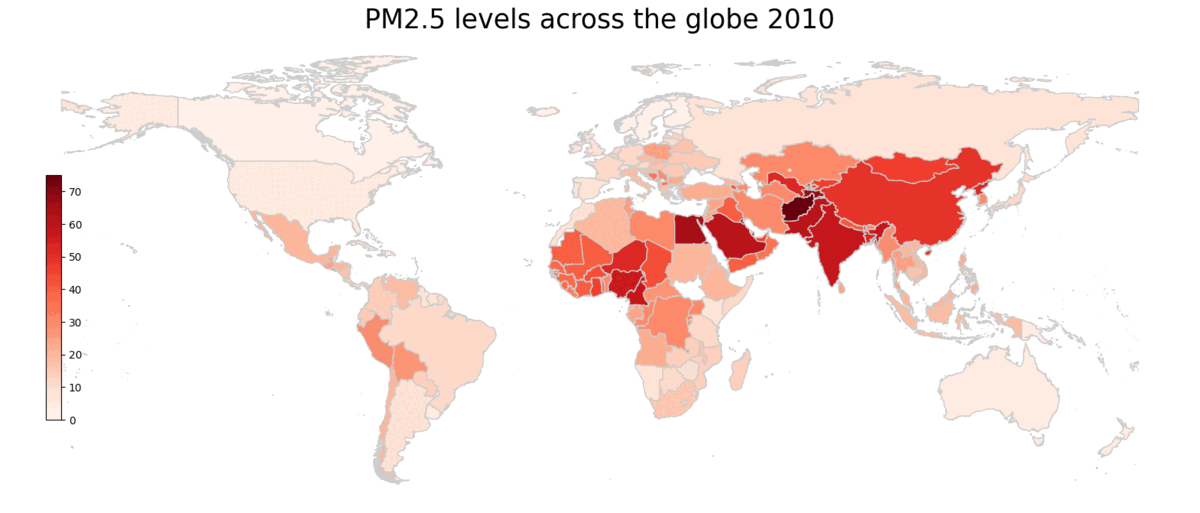 Animated map of PM2.5 concentration levels between 2010-2019